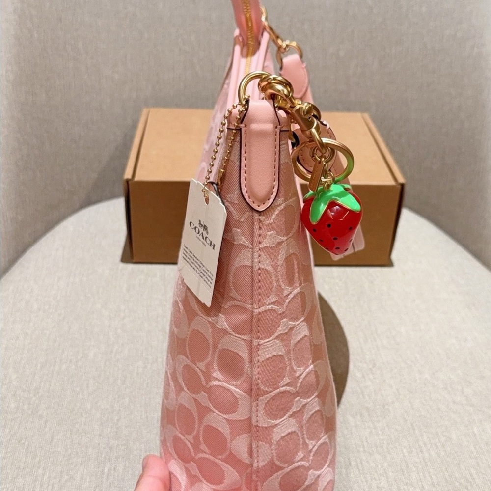 Coach Pink Signature Canvas Shoulder Bag with Strawberry Charm - Picture 5 of 9